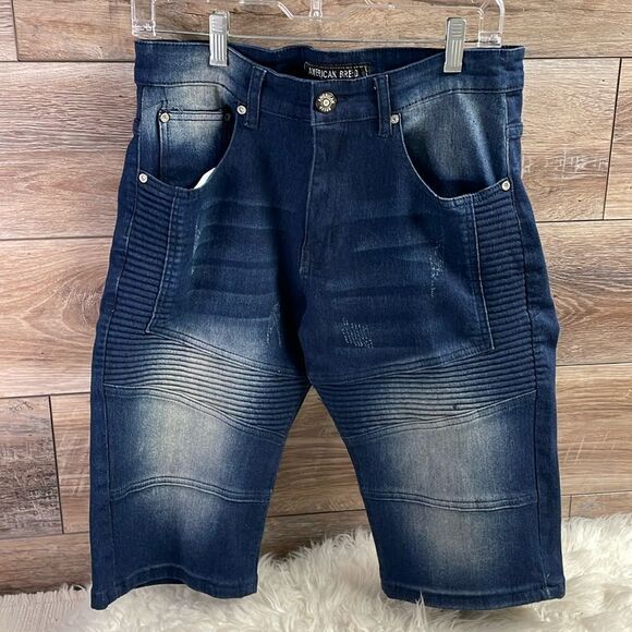 AMERICAN BREED Indigo Blue Distressed Jean Shorts Jorts Size 32 - Picture 2 of 11